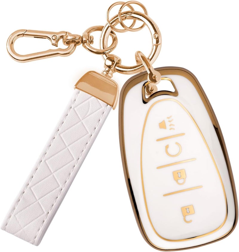 Rislobx Key Fob Cover Fit for Chevy Key, Car Key Case Protector for Volt Bolt Spark Equinox Traverse Trax (4 Buttons White) - Image 1